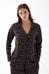 Akbeniz Kadın Siyah Düğmeli Kalp Desenli Pamuklu Pijama Takımı