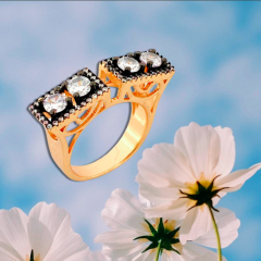 925 ayar Gümüş özel tasarım zirkon taşlı roz kaplamalı siyah rodajlı İnce Trend Rosegold Bayan Yüzük