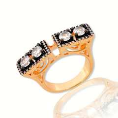 925 ayar Gümüş özel tasarım zirkon taşlı roz kaplamalı siyah rodajlı İnce Trend Rosegold Bayan Yüzük