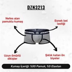 Biyeli Desenli Gri Erkek Boxer
