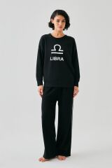 Akbeniz Kadın Siyah Terazi Burcu Oversize 2 İplik Eşofman Ev Giyim Takımı