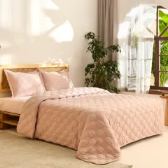 Kaşmir Home Lilly Çiçekli Tek Kişilik Yatak Örtüsü Takımı Pudra