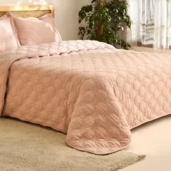 Kaşmir Home Lilly Çiçekli Tek Kişilik Yatak Örtüsü Takımı Pudra