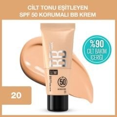 Maybelline New York Fit Me Nude Cilt Bakımı Etkili Nemlendirici SPF50 BB Krem 20