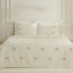 Karaca Home Myra Yapraklı Nakışlı Çift Kişilik Yatak Örtüsü Bej