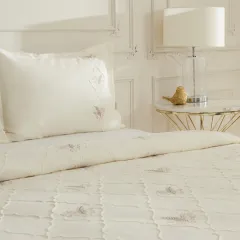 Karaca Home Myra Yapraklı Nakışlı Çift Kişilik Yatak Örtüsü Bej