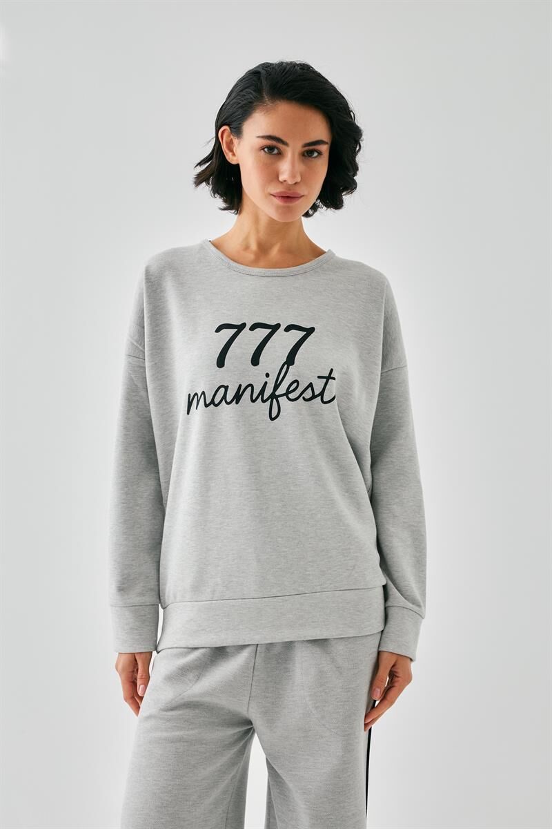 Akbeniz Kadın Gri 777 Manifest Oversize 2 İplik Eşofman Ev Giyim Takımı