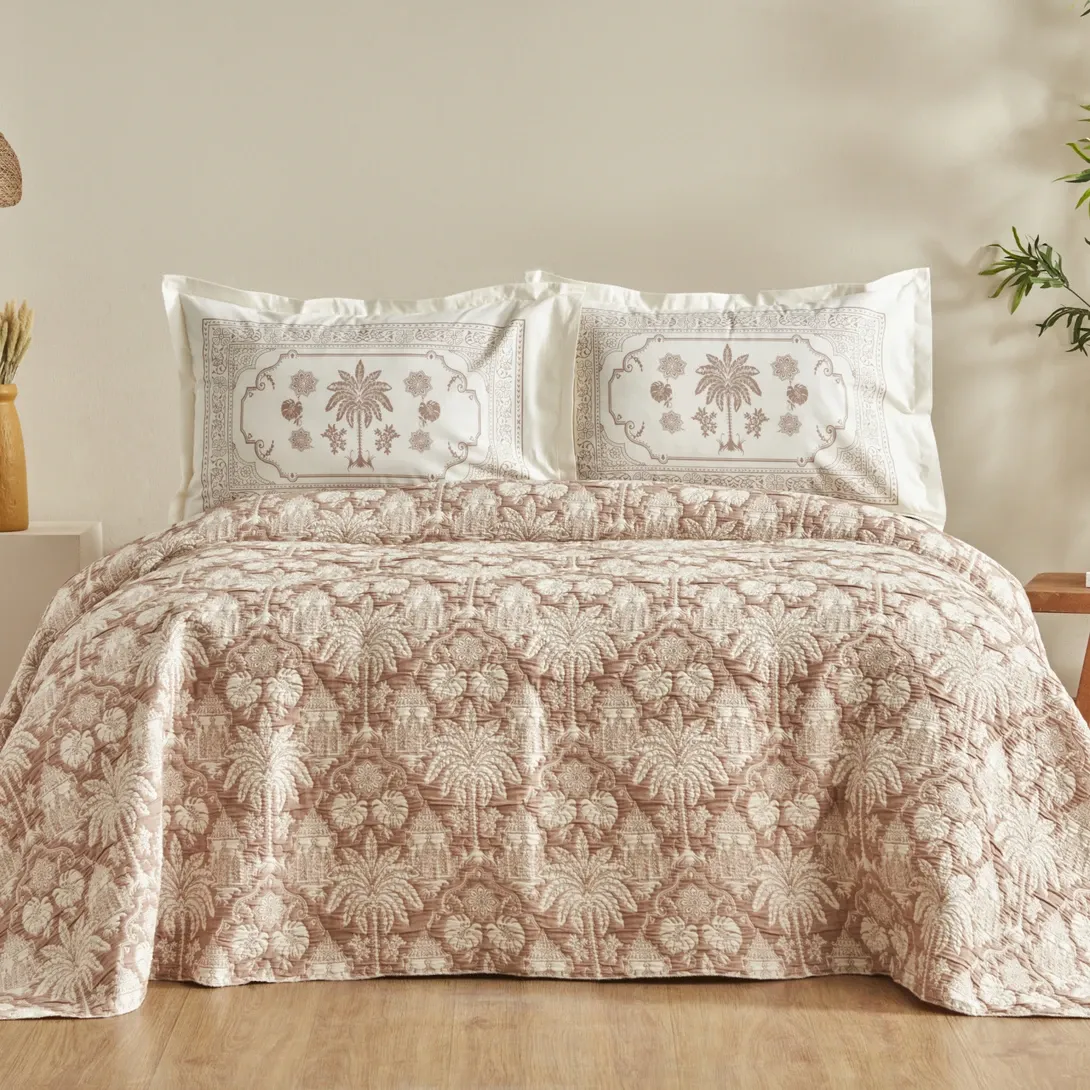 Karaca Home Palm Blush Çift Kişilik Yataj Örtüsü Seti