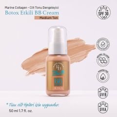 RD Risus Derma Marine Collagen BB Krem Medium,%100 saf Balık Kolajenli, Botox Etkili, 8 çeşit Hyaluronic Acid, İnce Kırışıklıkları Toparlar, Leke Oluşumunu Engeller, Cilt Tonunu Eşitler