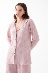 Akbeniz Kadın Pembe Önden Düğmeli Rahat Kesim Pijama Takımı