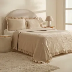 Karaca Home Lavinya %100 Pamuk Çift Kişilik Yatak Örtüsü Takımı Bej