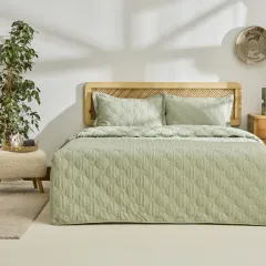 Kaşmir Home Lilly Çiçekli Çift Kişilik Yatak Örtüsü Takımı Çağla