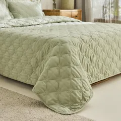Kaşmir Home Lilly Çiçekli Çift Kişilik Yatak Örtüsü Takımı Çağla