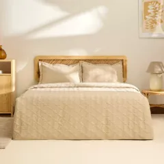 Kaşmir Home Greta Geometrik Çift Kişilik Yatak Örtüsü Takımı Bej