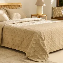 Kaşmir Home Greta Geometrik Çift Kişilik Yatak Örtüsü Takımı Bej