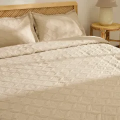 Kaşmir Home Greta Geometrik Çift Kişilik Yatak Örtüsü Takımı Bej