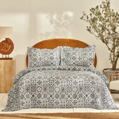 Karaca Home Tiles Çift Kişilik Yatak Örtüsü Mavi