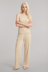 Akbeniz Bisiklet Yaka Kolsuz Yumuşak Dokulu Pijama Takımı Bej