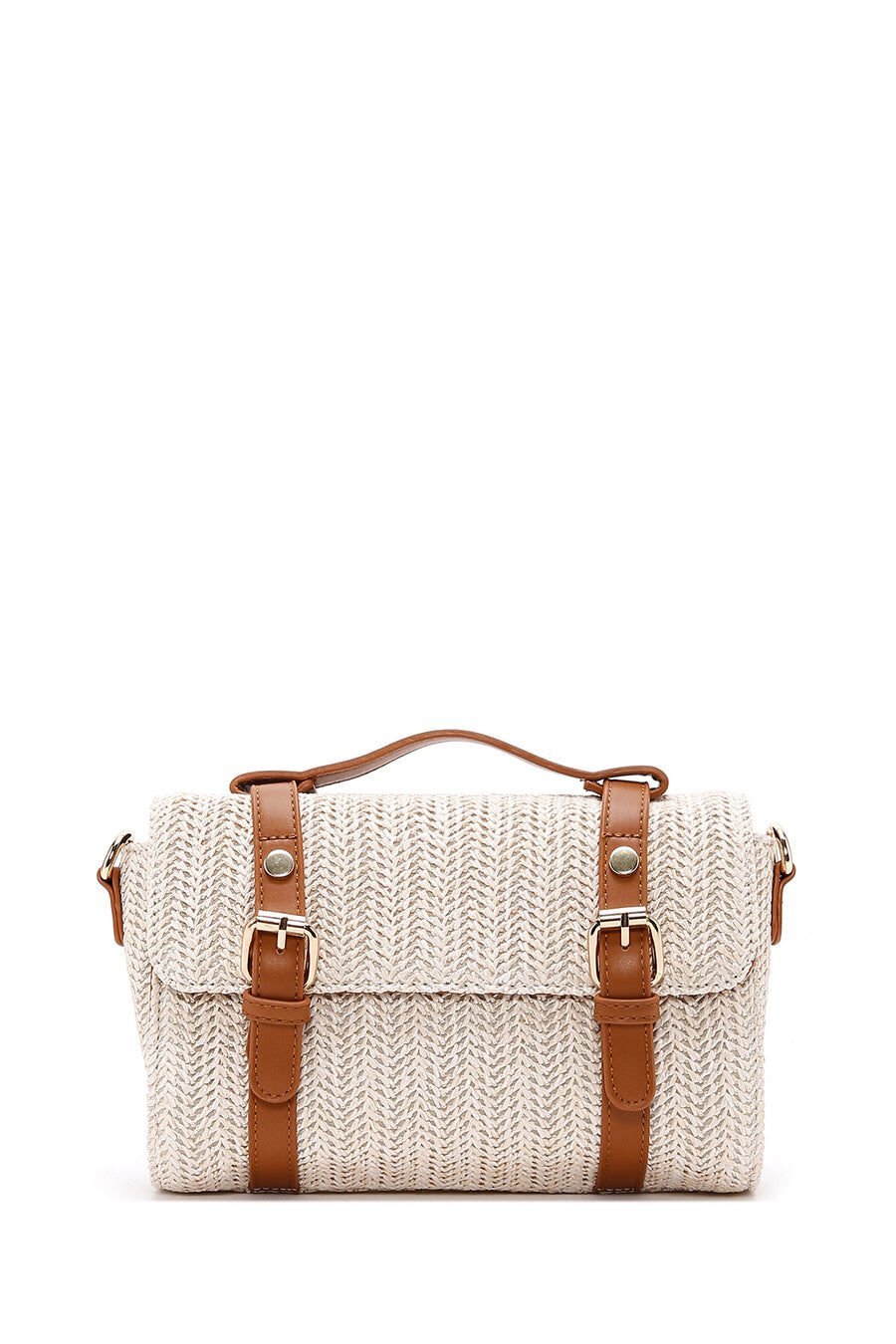 Women's Cream Long Straw Crossbody Bag
