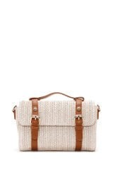 Women's Cream Long Straw Crossbody Bag