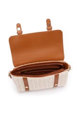 Women's Cream Long Straw Crossbody Bag