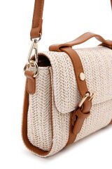 Women's Cream Long Straw Crossbody Bag