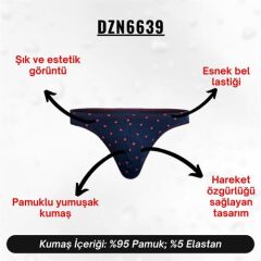 Kalp Desenli Lacivert Erkek Tanga