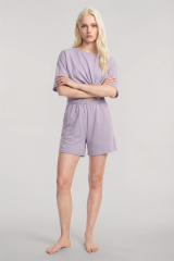 Akbeniz Kısa Kollu Şortlu Pijama Takımı Lila