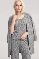 Akbeniz Kısa Kimono 3'lü Takım Gri Melanj