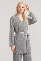 Akbeniz Kısa Kimono 3'lü Takım Gri Melanj