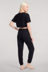 Akbeniz Crop T-Shirt Pantolon Takım Siyah