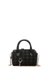 Women's Black Long Strap Printed Mini Crossbody Bag