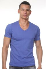 V Yaka Saks Erkek T-Shirt