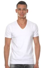 V Yaka Beyaz Erkek T-Shirt