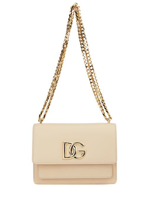 Dolce&Gabbana Cream Logo Women's Leather Shoulder Bag