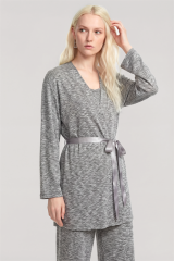 Yumuşak Dokulu Dökümlü Kısa Kimono Gri Melanj