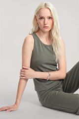Yumuşak Dokulu Minimal Kolsuz Atlet Haki