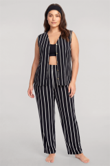 Akbeniz Büyük Beden Siyah Çizgili Yelekli Yazlık Pijama Takımı