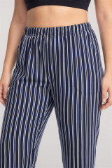 Akbeniz Büyük Beden Lacivert Çizgili Yelekli Yazlık Pijama Takımı