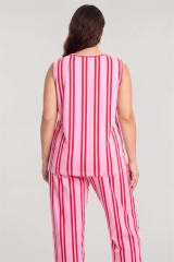 Akbeniz Büyük Beden Pembe Çizgili Yelekli Yazlık Pijama Takımı