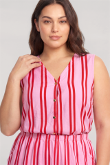 Akbeniz Büyük Beden Pembe Çizgili Yelekli Yazlık Pijama Takımı