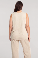 Akbeniz Büyük Beden Yelekli Yazlık Pijama Takımı Bej