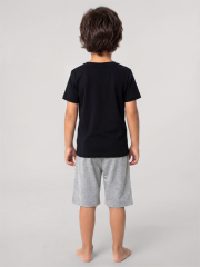 Akbeniz Erkek Çocuk Siyah Basic Kısa Kollu Şortlu Pijama Takımı