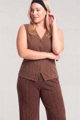 Akbeniz Büyük Beden Yelekli Yazlık Pijama Takımı - Kahverengi