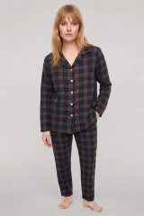 Akbeniz Kadın Ekose Desenli Düğmeli Pijama Takımı
