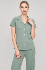 Akbeniz Kadın Mint Yeşili Klasik Gömlek Yaka Pijama Takımı