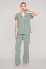 Akbeniz Kadın Mint Yeşili Klasik Gömlek Yaka Pijama Takımı