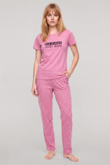 Kadın Kısa Kol Penye Pijama Takım - Somon