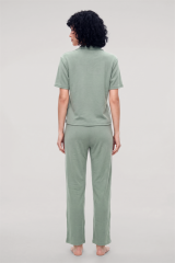 Akbeniz Kadın Yeşil Polo Yaka Pijama Takımı