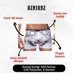 Kaplan Desenli 3D Beyaz Boxer